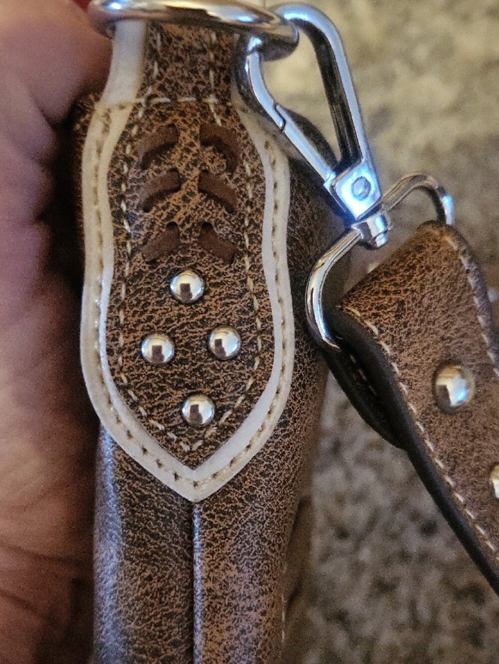 Fringed Brown Horse Embroidered Crossbody Bag with Turquoise Accents - Picture 11 of 15